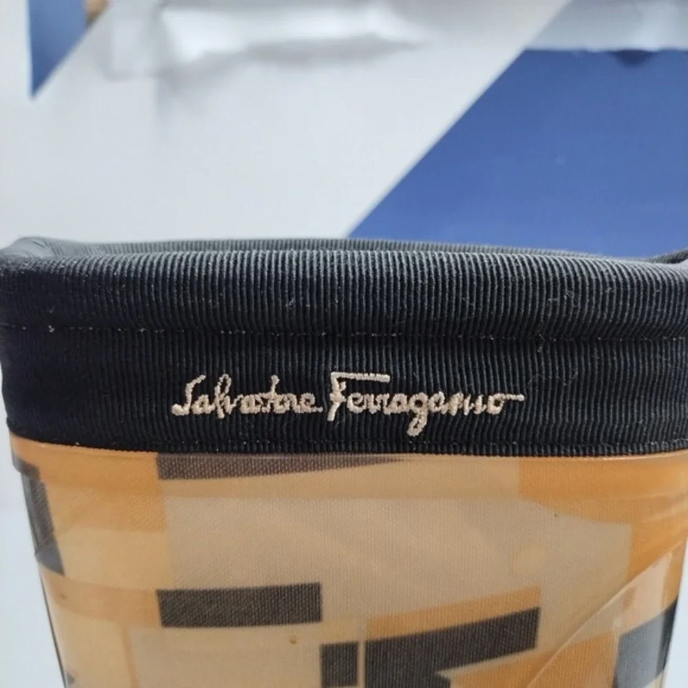 Salvatore Ferragamo Mid-Calf Rain Boots Womens‎ 7 Brown Logo Rubber Sole Pull On